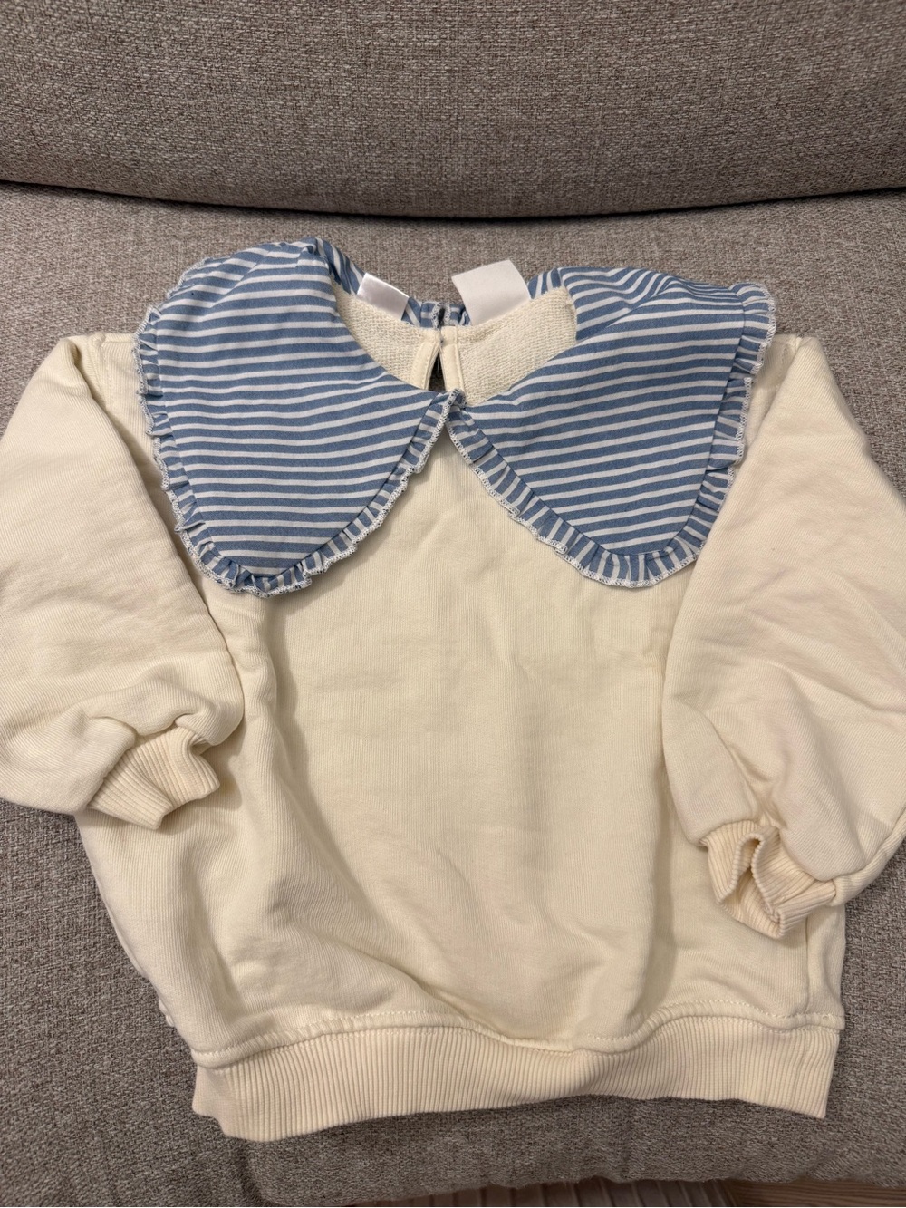 Zara Cream Sweatshirt with Blue Striped Peter Pan Collar